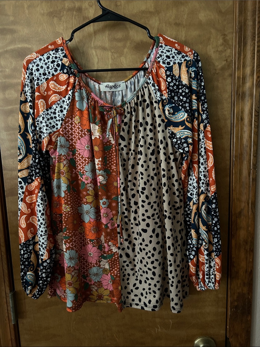 Haptics Multicolor Patchwork Long Sleeve Tunic - Rust Floral & Animal